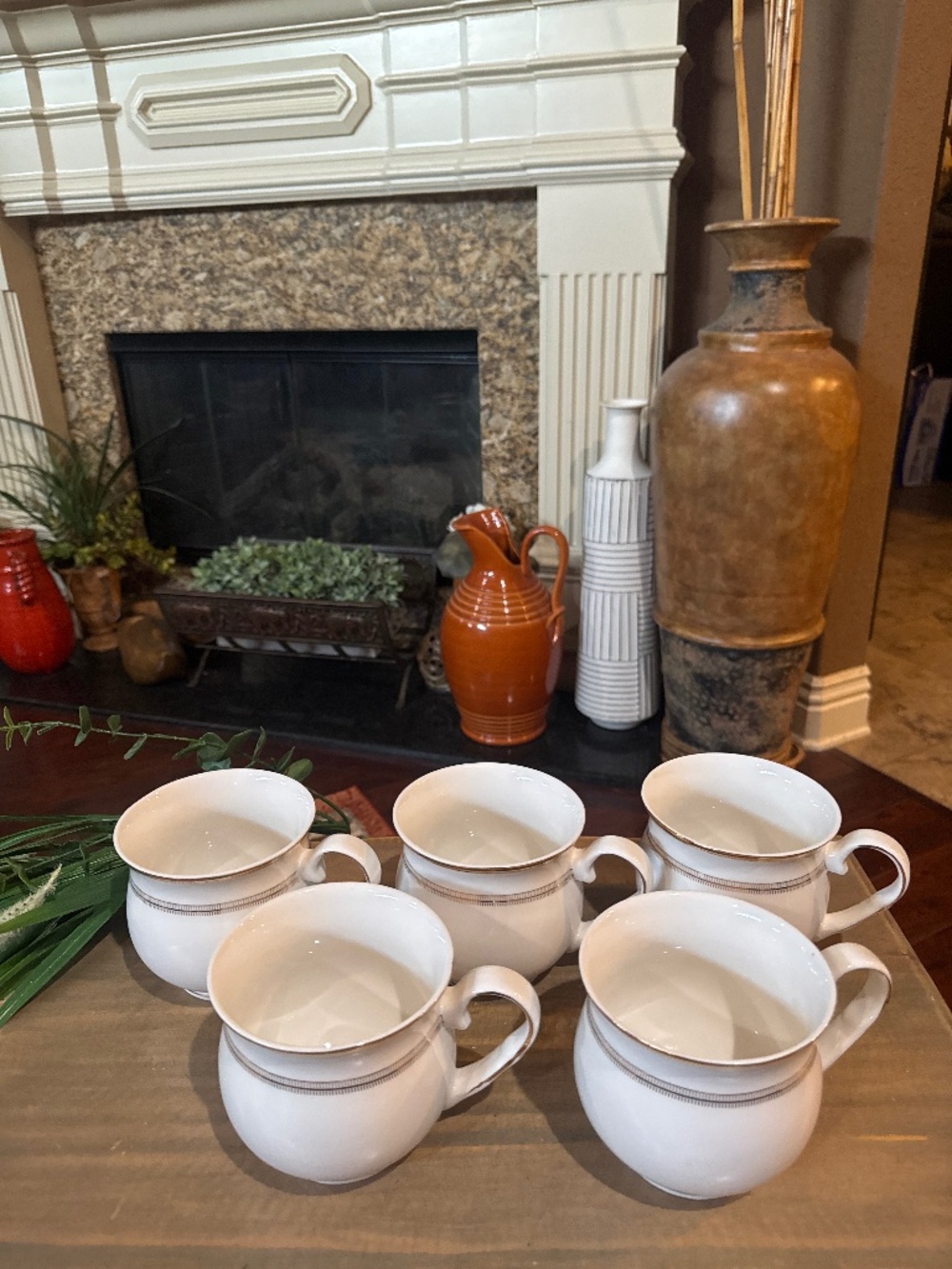 Set of 5 Grace Teaware Pure Grace White/Gold Porcelain 13-Ounce, Mugs